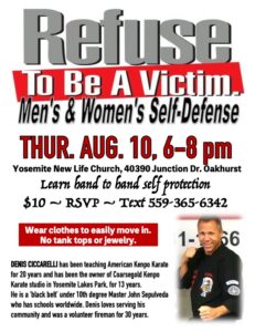 Image of a flyer for the self defense class at the Nazarene new life church