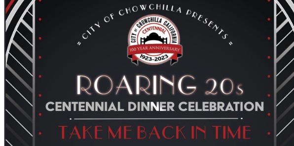 Image of a flyer for the city of chowchilla presents roaring 20s centennial diner celebration