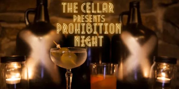 image of a flyer for the cellar bar prohibition night event