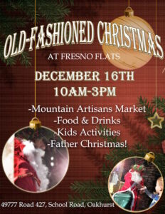 image of a flyer for the old fashioned christmas at fresno flats