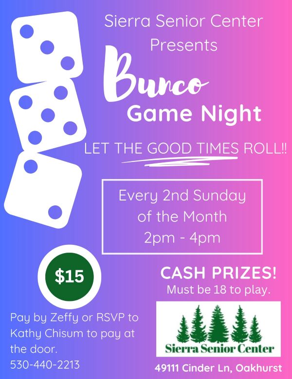 Image of a flyer for the bunco game night