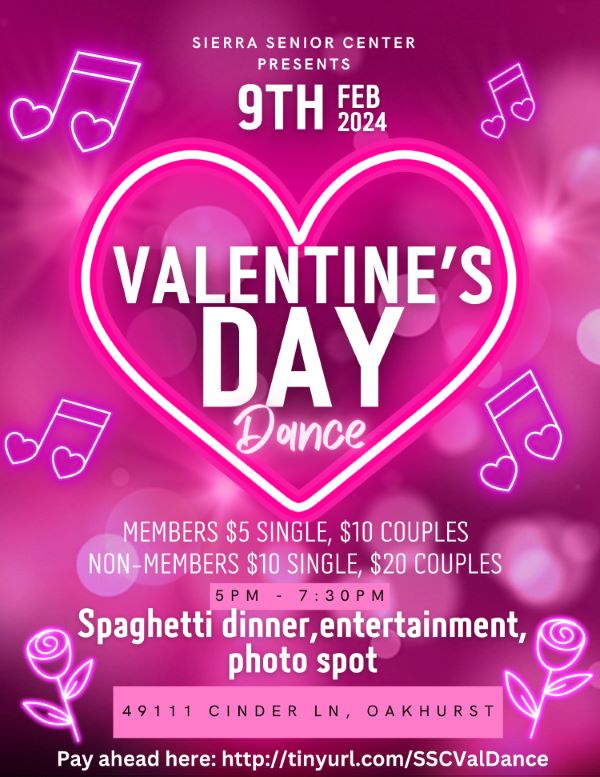 image of a flyer for the valentine's day dance at the senior center