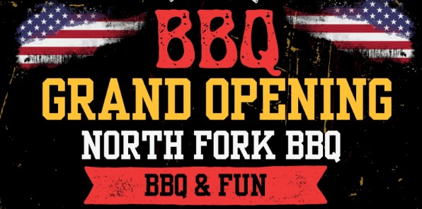 image of a flyer for the North fork bbq grand opening