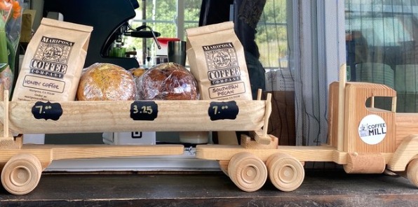 image of a mini wooden semi truck at the south fork coffee mill