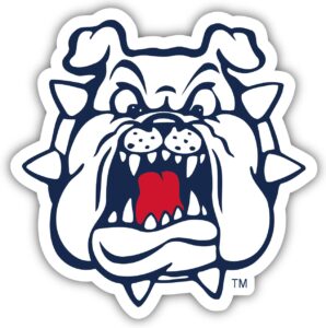 Face of a Fresno State bulldog looking angry