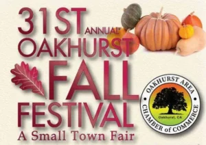 Promotional flyer for the oakhurst fall festival, with pumpkins and leaves to represent the fall season