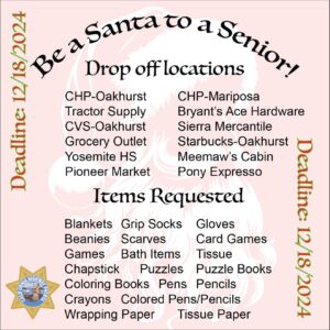 List of items and locations for Be a Santa to a Senior