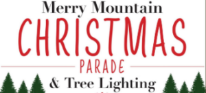 Merry mountain christmas tree lighting and parade banner