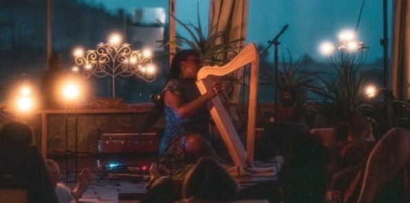Image of a person playing the harp