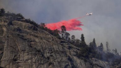 Air tanker drops retardant on the Garnet Fire in Fresno County