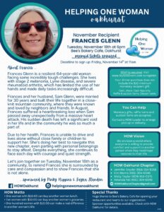Helping One Woman Oakhurst Honors Frances Glenn In November
