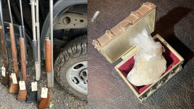 Rifles and methamphetamines that were seized during north Mariposa County burglary arrests