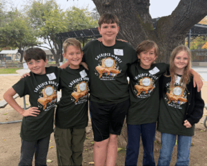 Battle of the Books Champions, from left to right: James Bethune, Bishop Ching, Sterling Herechski, Eric Ashmore, and Lilly Croff