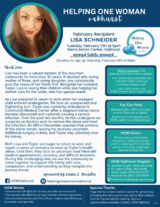 Helping One Woman February Recipient: Lisa Schneider