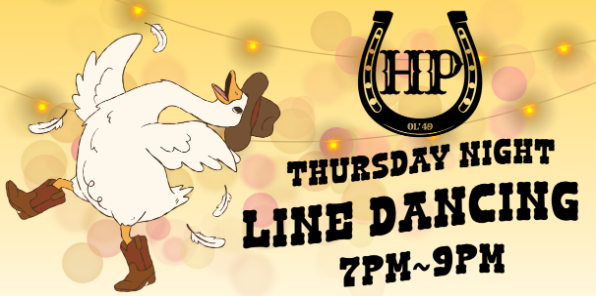 Image of a flyer for line dancing at the hitching post