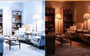 blue versus red light at night