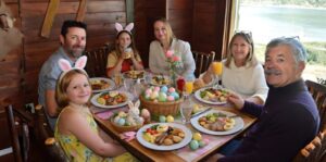 Image of a family eating Easter brunch at Ducey's