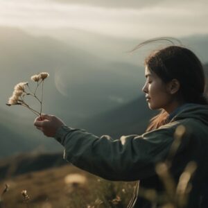 young woman in gratitude with nature