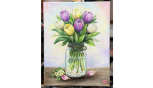 Image of a painting of tulips in a vase