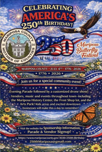 Image of a flyer for celebrating Americas anniversary 250. Mariposa county