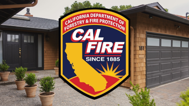 Picture of Cal Fire logo and a fire-safe home.