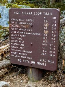 Yosemite High Sierra Loop Trail mile marker