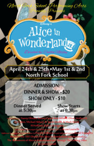 Image of a flyer for Alice in wonderland at the North Fork School