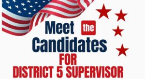 Image of a flyer for the District 5 Supervisor candidates event