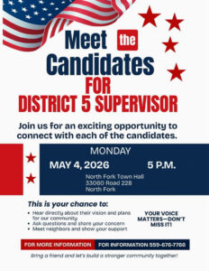Image of a flyer for the District 5 Supervisor candidates event