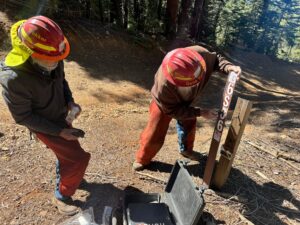 Photo of Stewards of the Sierra National Forest working on a trail sign.