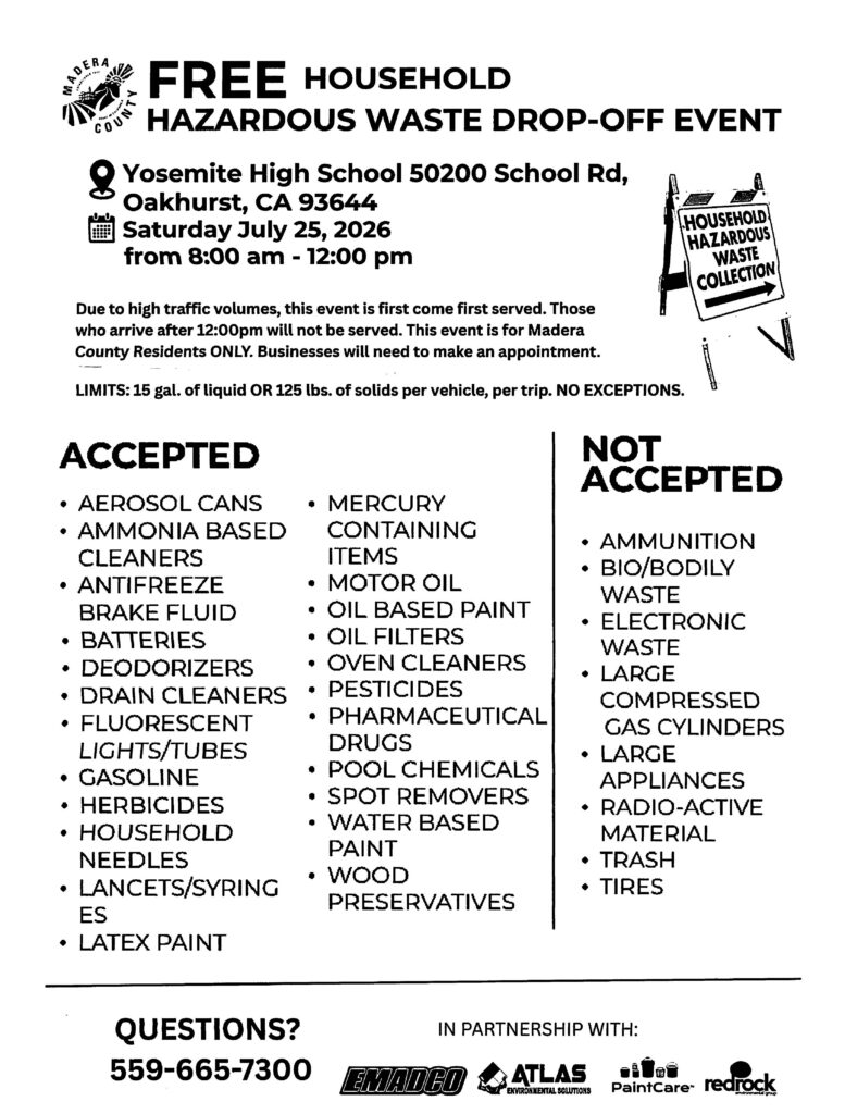 Image of a flyer for free hazardous waste drop off