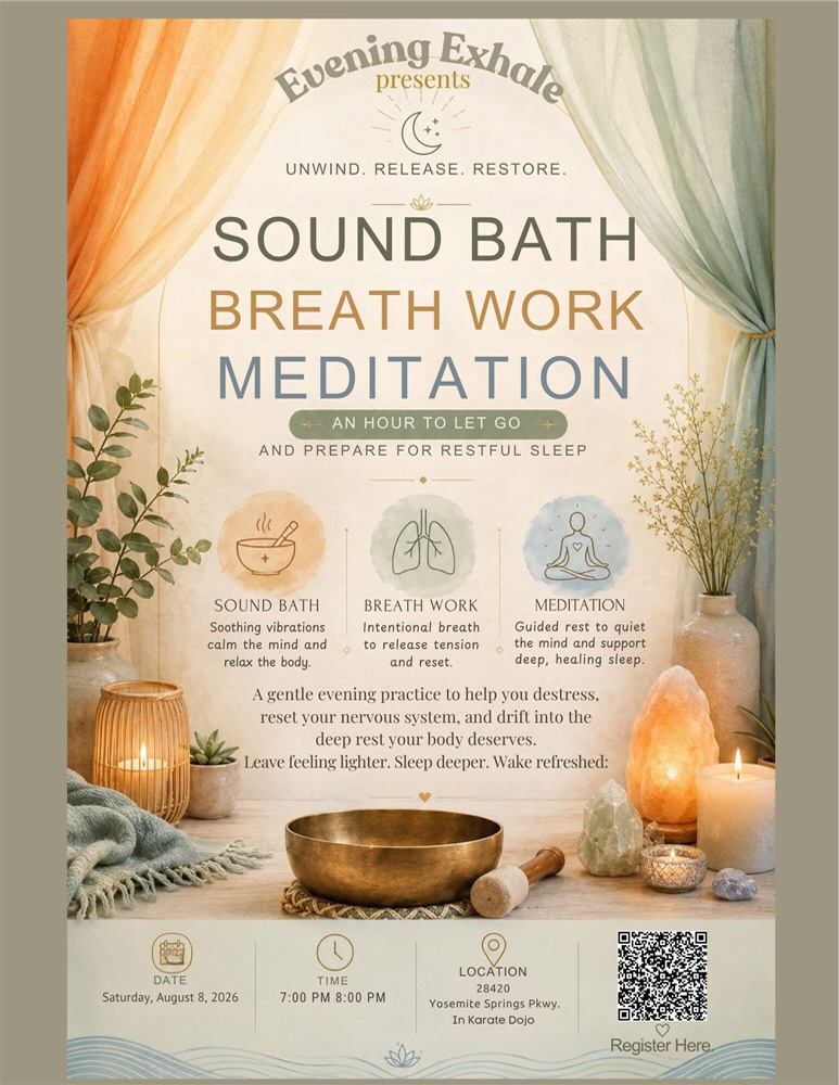 Image of a flyer for sound bath breath work meditation event
