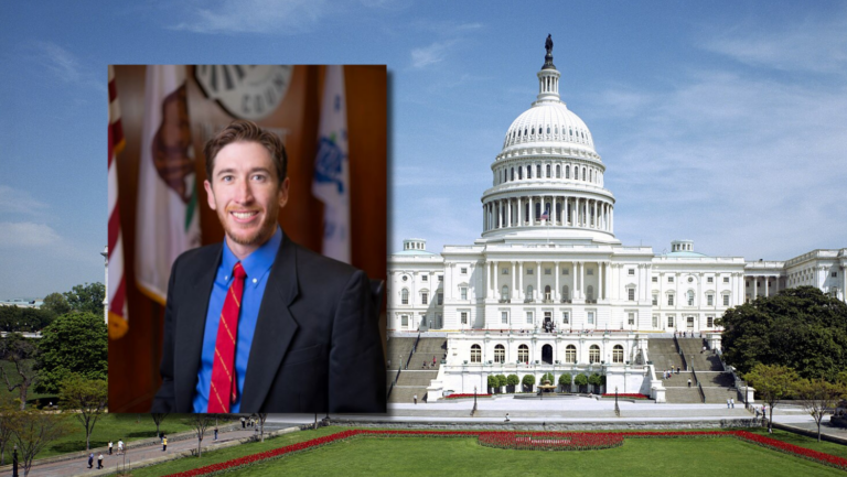 Photo of Supervisor Macaulay and the US Capitol building.