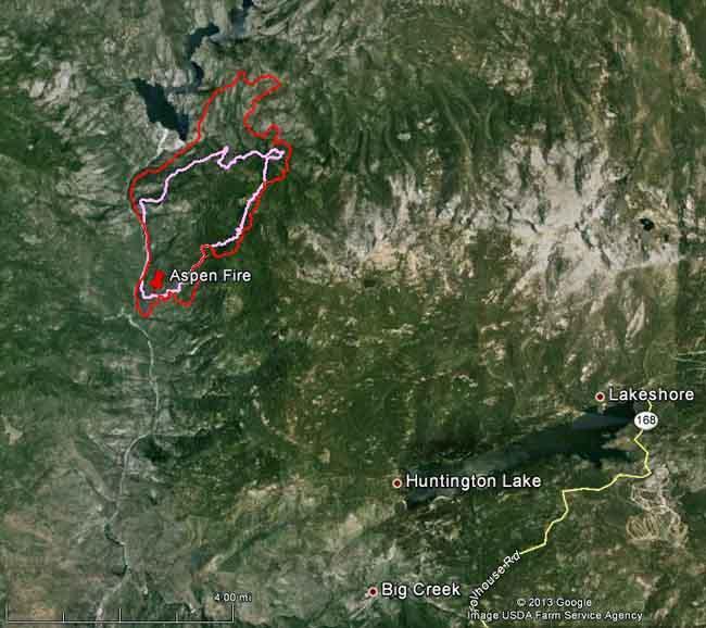 Map of Aspen fire July 26 - image from wildfiretoday