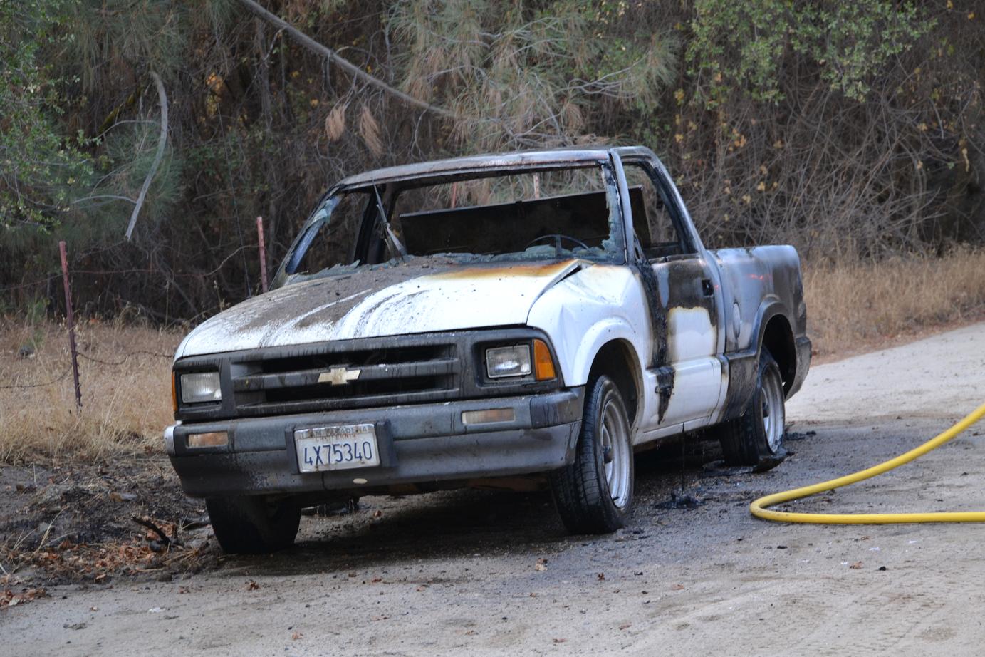 Chevy pickup burns on Hadley Rd - photo by Gina Clugston