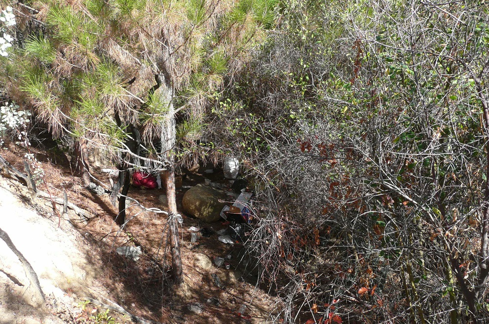 Illegal pot grow cleanup - steep terrain - photo courtesy SNAMP