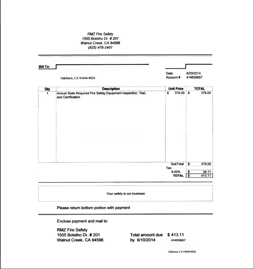 Fire Inspection Invoice scam 9-5-14