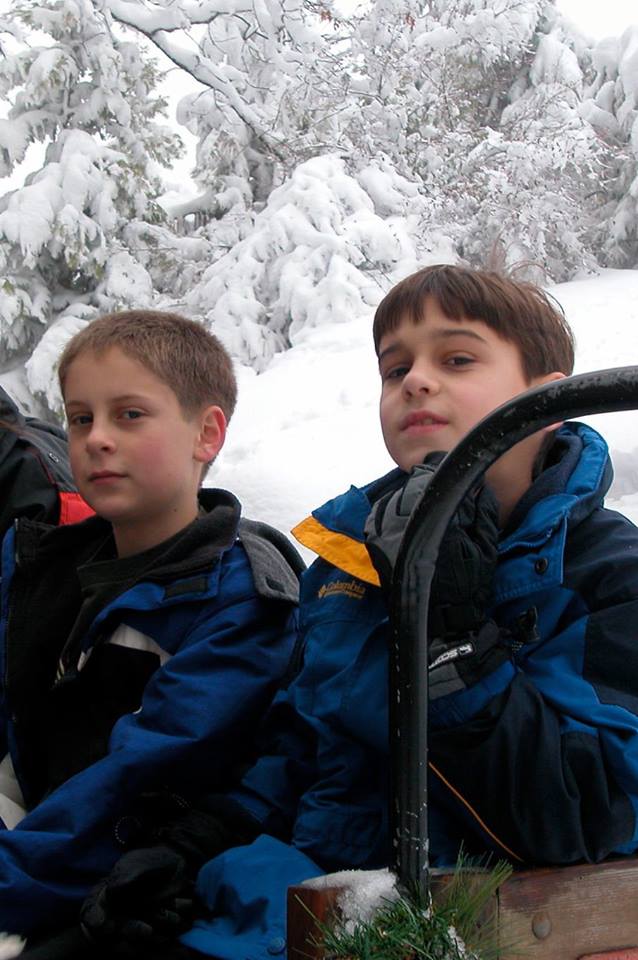 Mason Black and Michael Leath on a sleigh ride at Tenaya Lodge ca. 2002 - Photo Courtesy of Barbara Leath