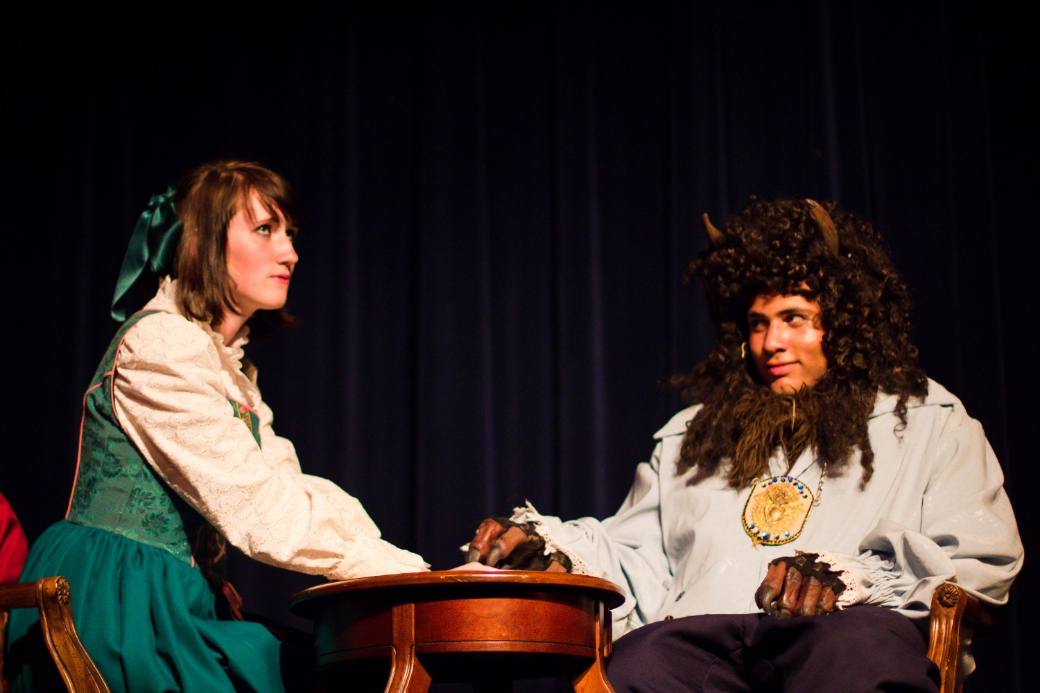Beauty and the Beast - Eddie Nixon as Beast and Katlyn Hammerling as Belle - Yosemite High School Apr 26 2014 - photo by Virginia Lazar