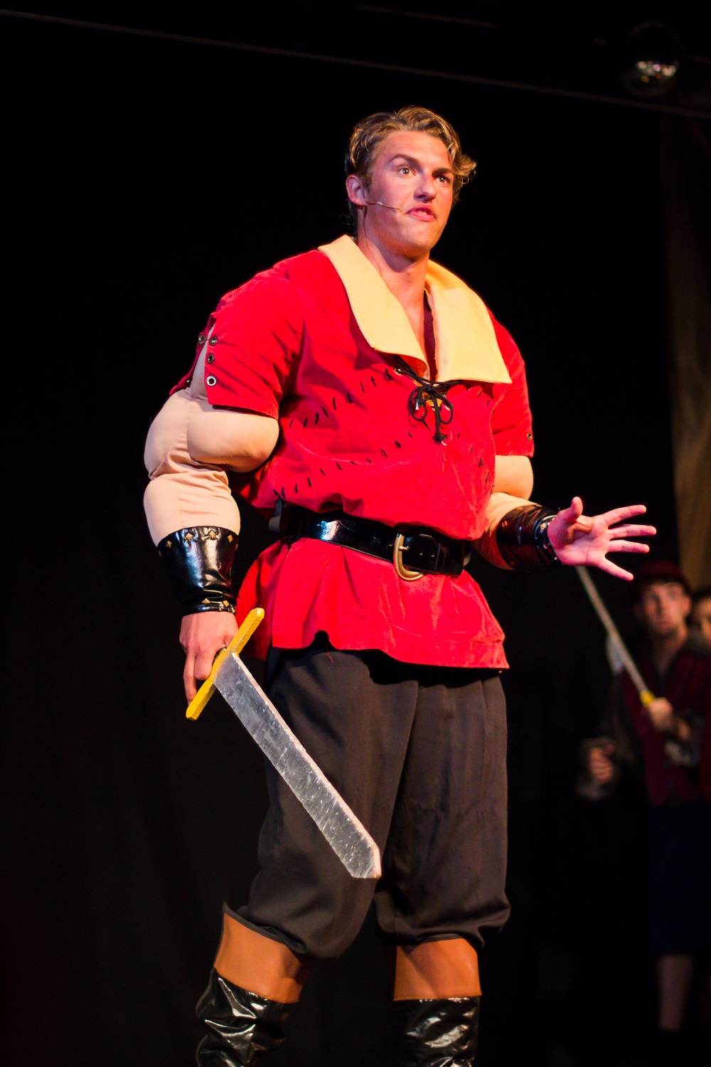Beauty and the Beast - Ben Hartesveldt as Gaston - Yosemite High School Apr 26 2014 - photo by Virginia Lazar