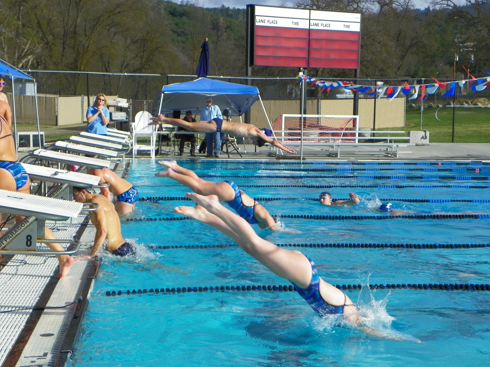 YHS Swim meet 3 6 2014 - swimmers dive in - Photo by Kellie Flanagan