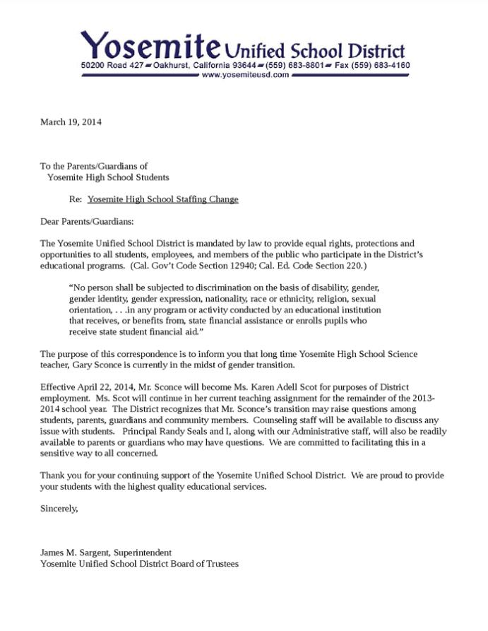 YHS Letter about Gary Sconce 3-19-14