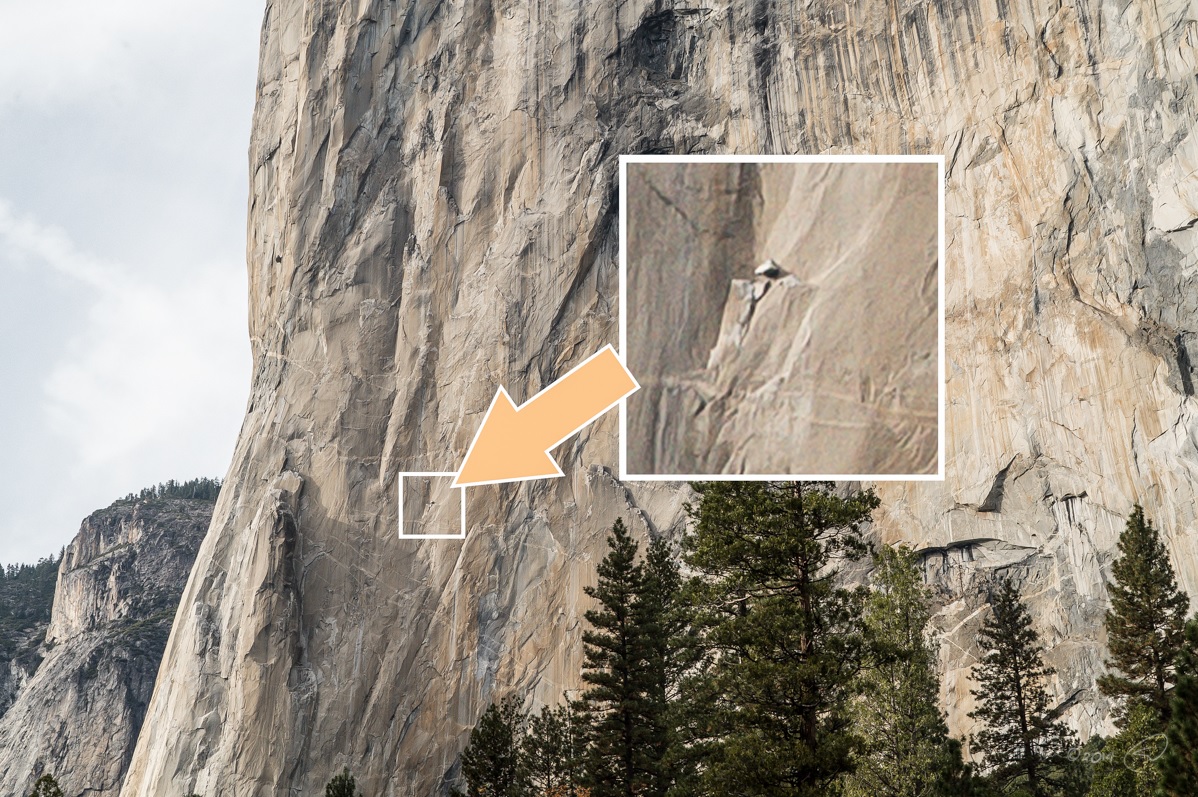 Dawn Wall shows the suspended home of Jorgenson and Caldwell during their prep run in November - photo by Steve Montalto HighMountain Images 2015