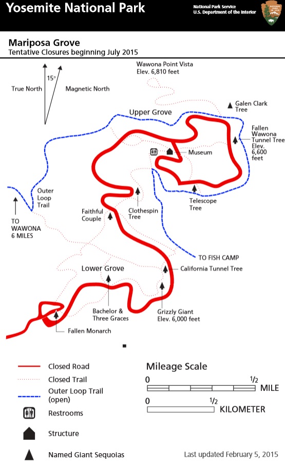Mariposa Grove map of closures 2015-2016