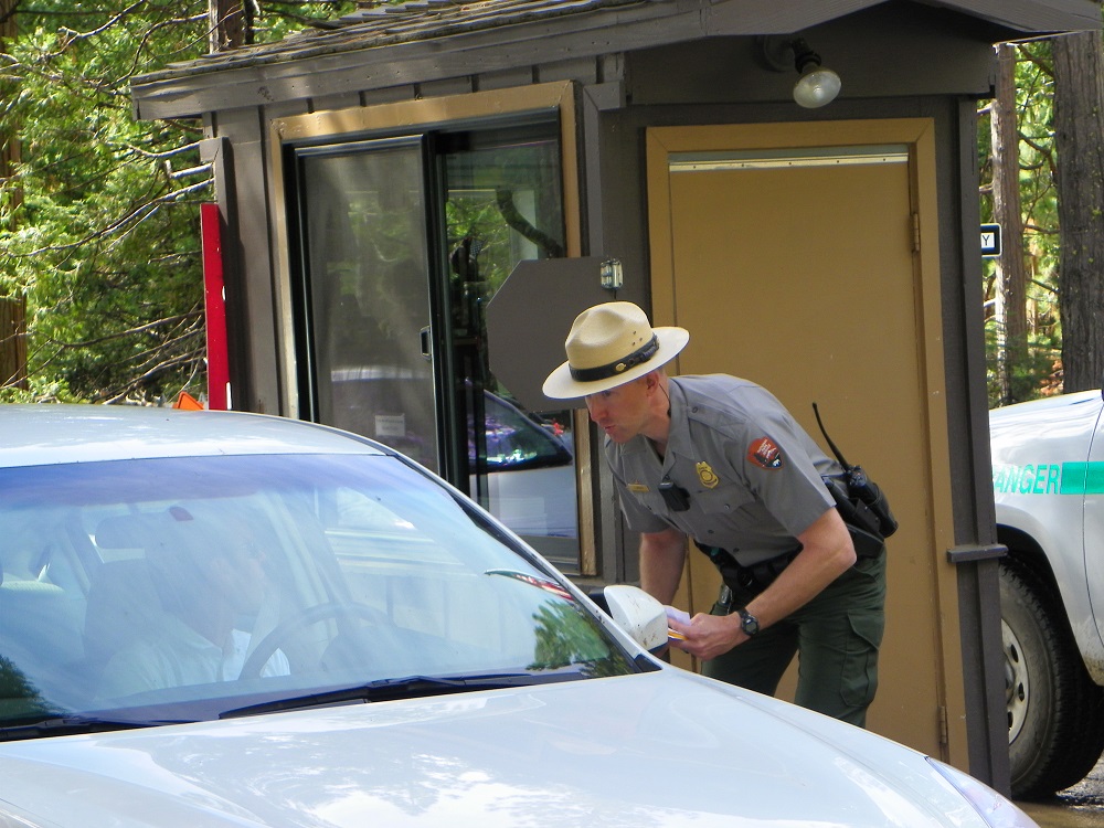 Ranger Jeffrey Gardner welcomes visitors to Yosemite - photo by Kellie Flanagan