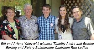 Bill and Arlene Yaley with this years winners Timothy Andre and Brooke Earling and Rotary Scholarship Chairman Ron Ludice