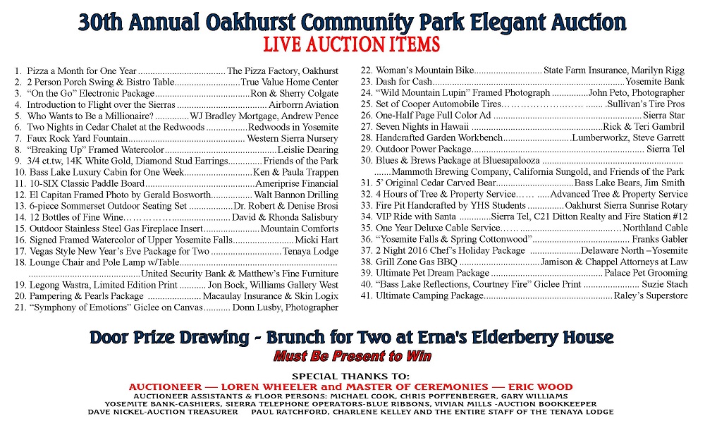 Elegant Auction for Oakhurst Community Park 2015