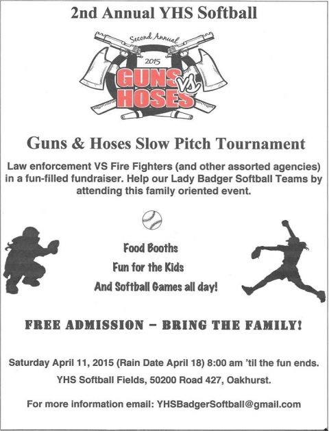 Guns and Hoses Softball Tournament flier 4-11-15